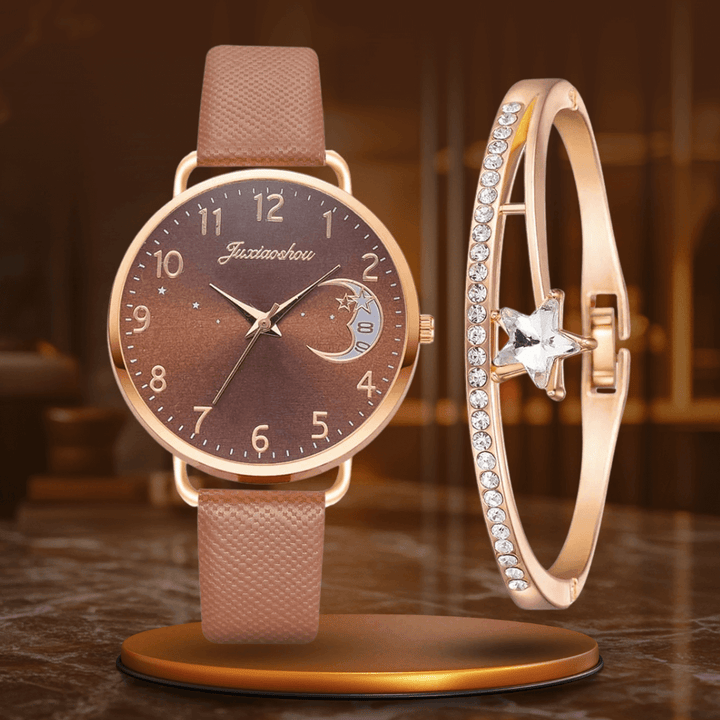 Elegant Moon Dial Watch & Bracelet Set