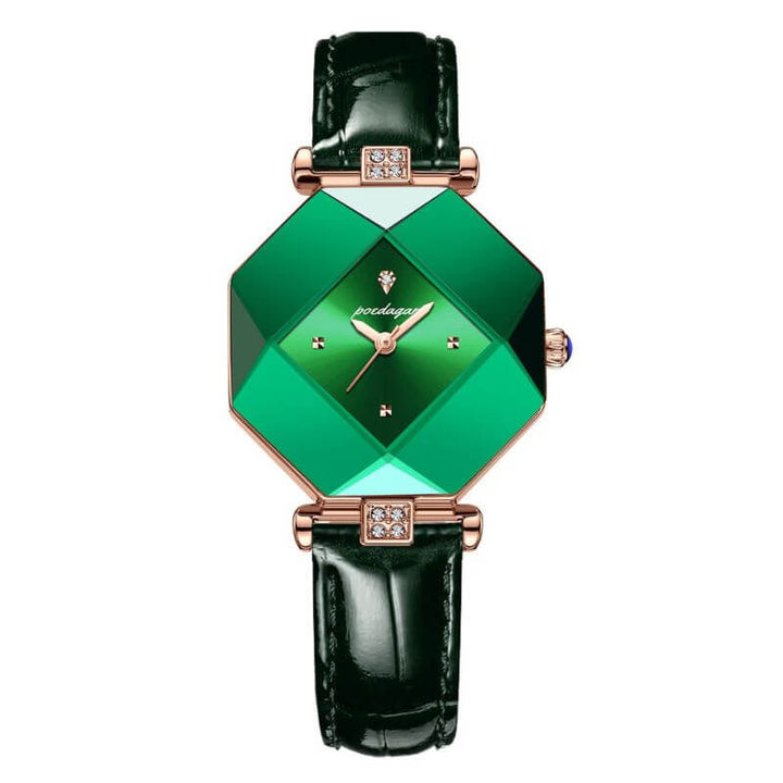 Elegant Grön Diamantkvarts Klocka