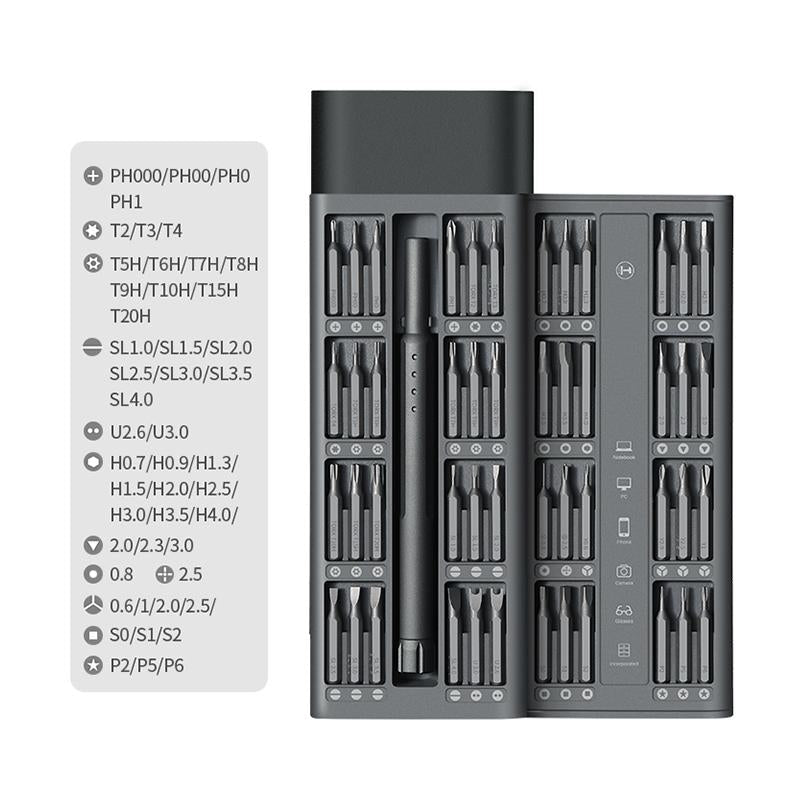 "48-i-1 precisionsskruvmejselsats för elektronik, kompakt design, kromvanadinstål, magnetisk, röd och svart färg."