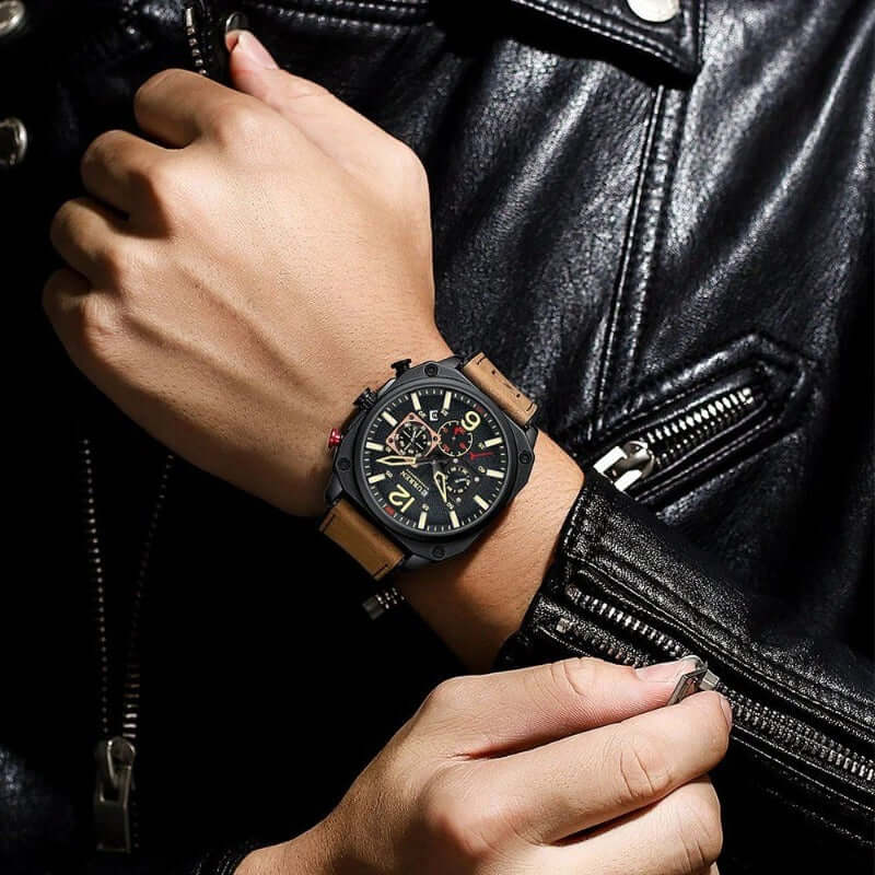 Elegant läderkvarts vattentät armbandsur