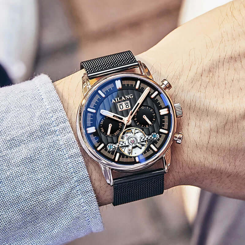 Elegant Tourbillon-klocka med läderrem