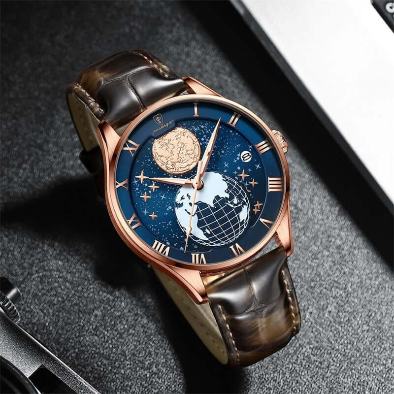 Elegant Quartz Watch with Leather Strap