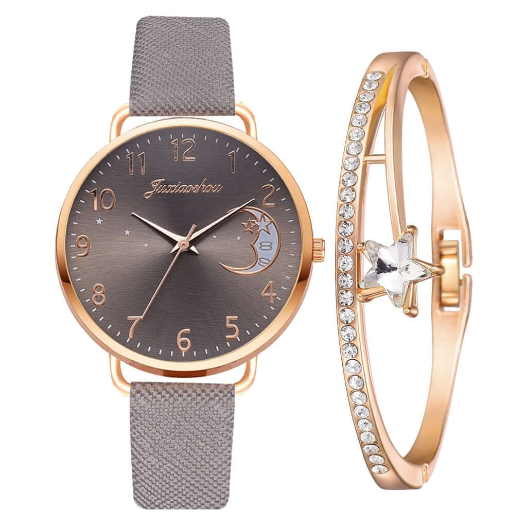 Elegant Moon Dial Watch & Bracelet Set
