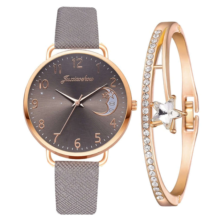 Elegant Moon Dial Watch & Bracelet Set