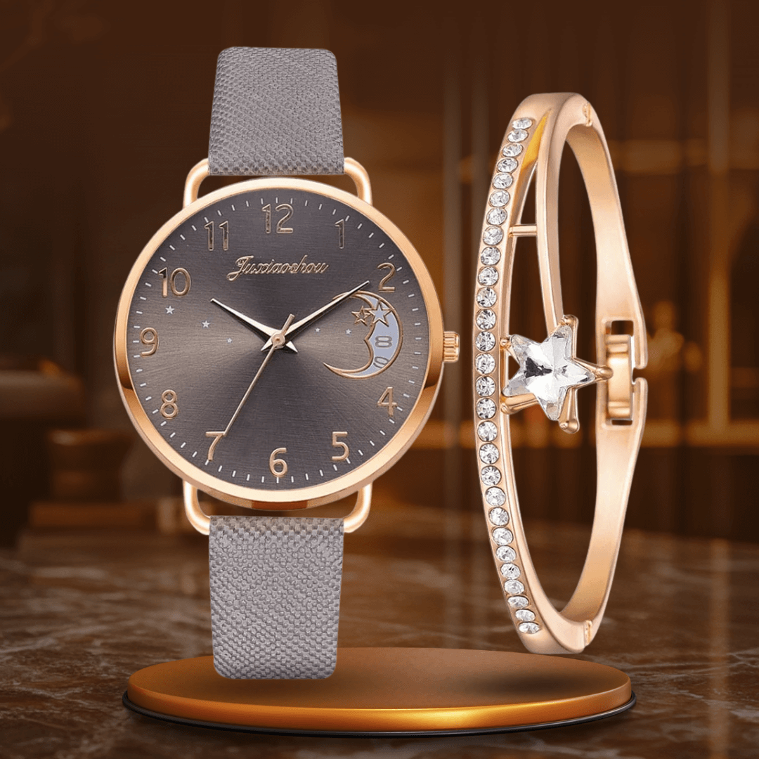 Elegant Moon Dial Watch & Bracelet Set