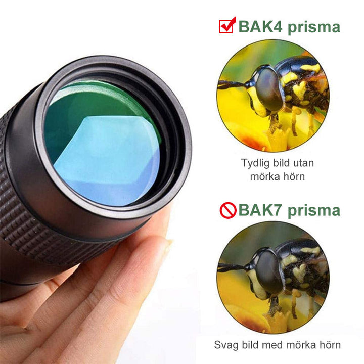"4K vattentätt super-telezoom monokulärt teleskop för natur- och äventyrsupplevelser, kompakt och smartphone-kompatibelt."