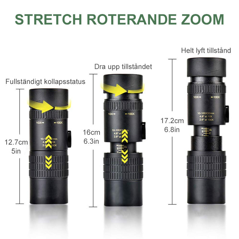 "4K vattentätt super-telezoom monokulärt teleskop för natur- och äventyrsupplevelser, kompakt och smartphone-kompatibelt."