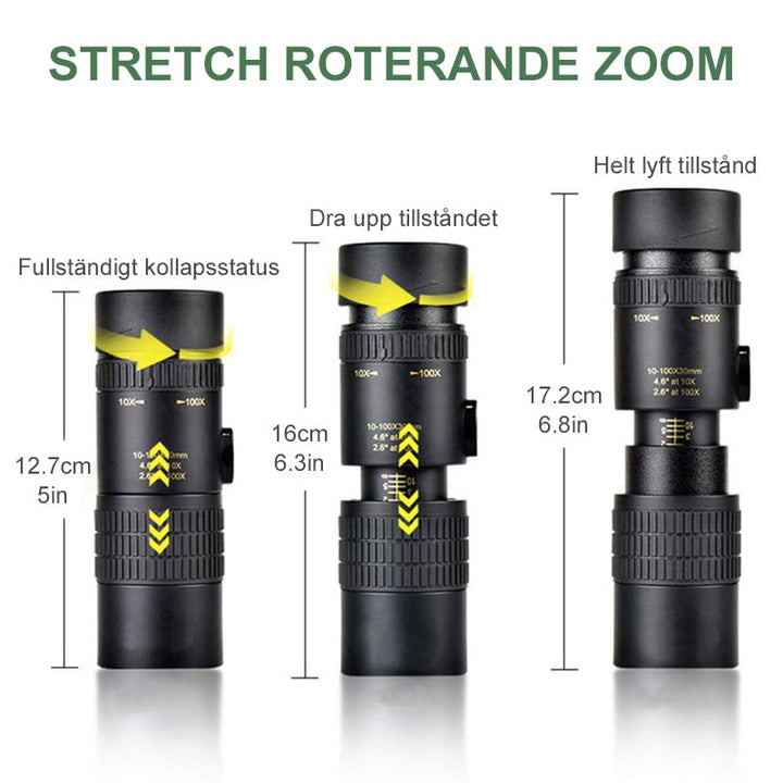 "4K vattentätt super-telezoom monokulärt teleskop för natur- och äventyrsupplevelser, kompakt och smartphone-kompatibelt."