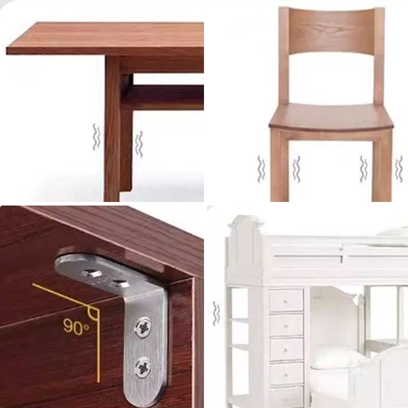 4-pack rostfria hörnbeslag, silverfinish, för stabilisering av möbler, robust design, enkel installation.