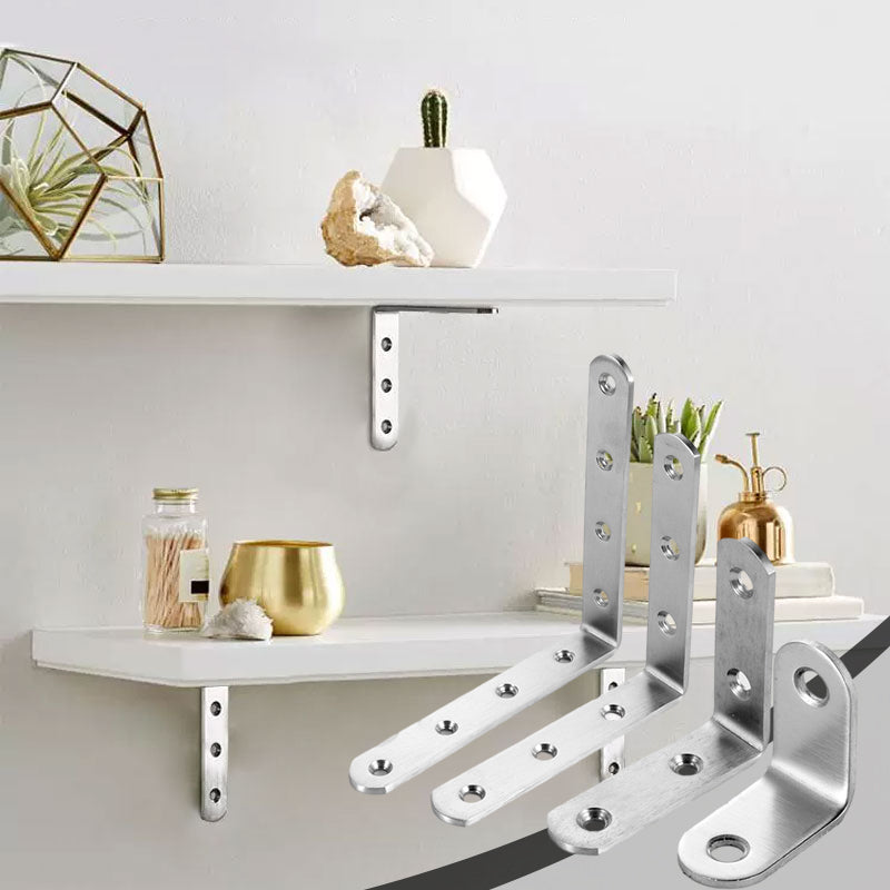 4-pack rostfria hörnbeslag, silverfinish, för stabilisering av möbler, robust design, enkel installation.