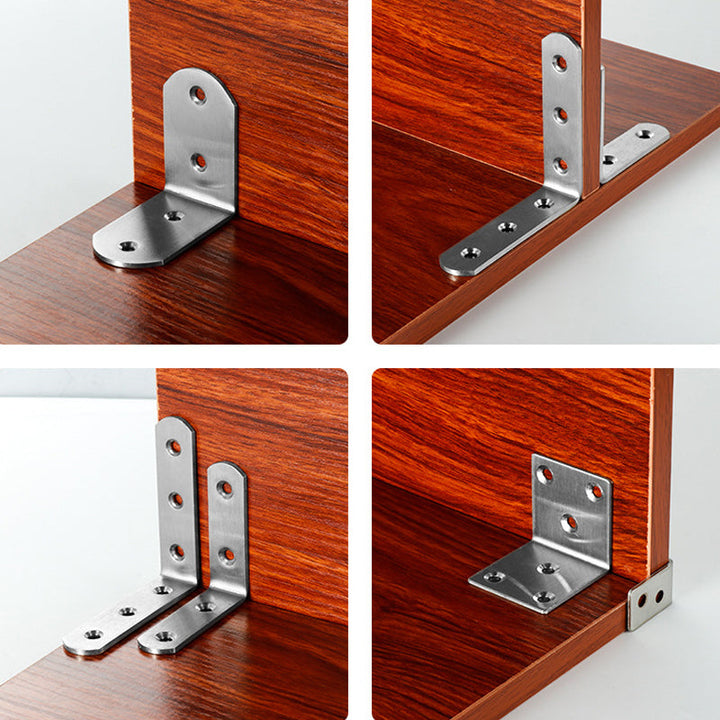 4-pack rostfria hörnbeslag, silverfinish, för stabilisering av möbler, robust design, enkel installation.