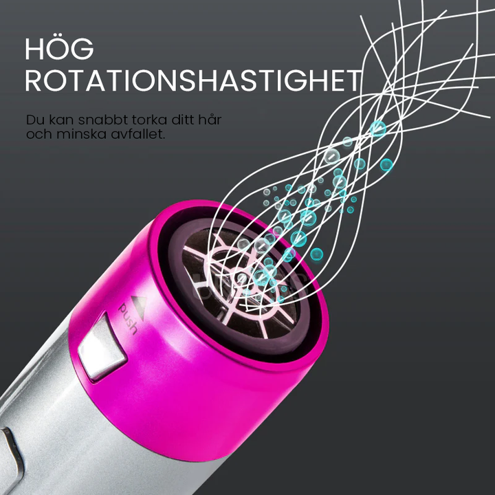 5-i-1 hårstylingverktyg, elegant design, multifunktionell, lämplig för alla hårtyper, silver och svart färg.