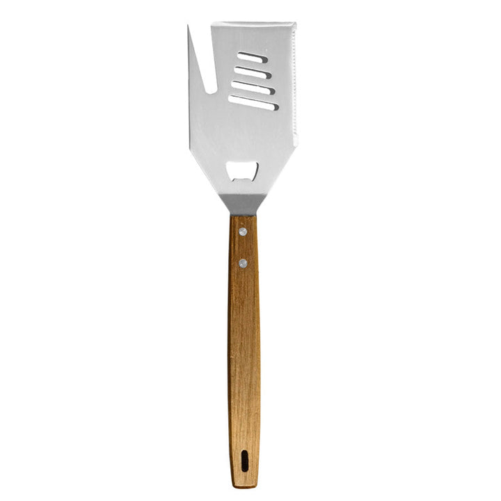 5-i-1 köksverktyg och grillspade med gaffel, brett blad, halkfritt mjukt handtag. Mångsidig och värmetålig design.
