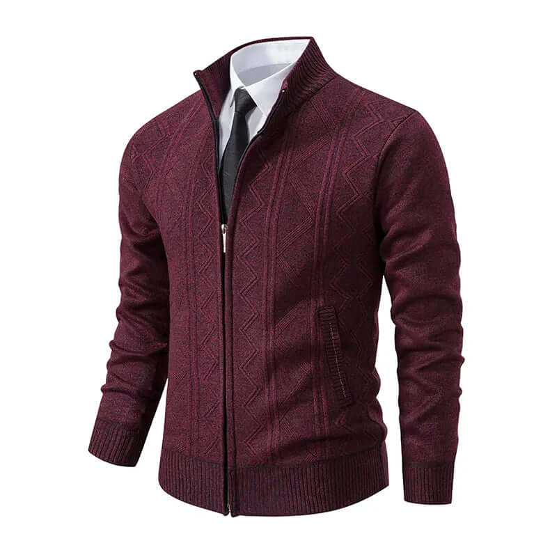 Stilren stickad cardigan med dragkedja för herrar