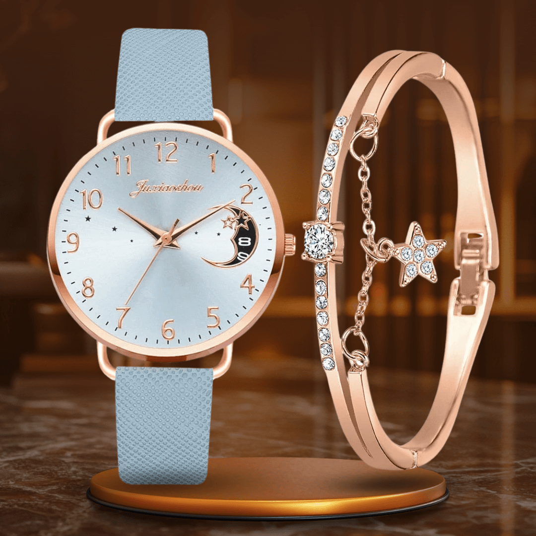 Elegant Moon Dial Watch & Bracelet Set