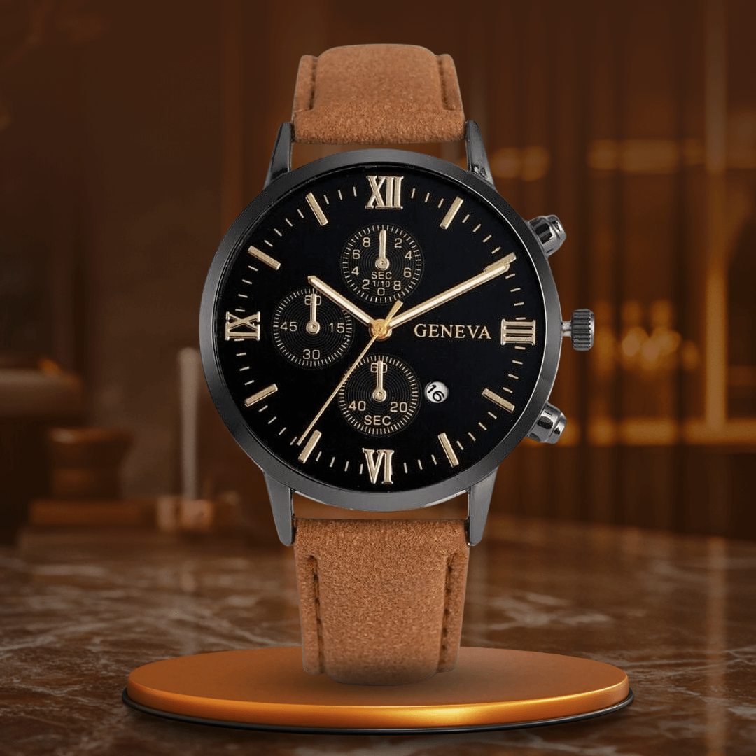 Elegant Analog Quartz Watch with Leather Strap