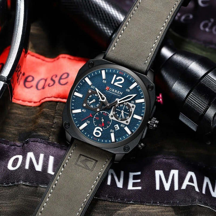 Elegant läderkvarts vattentät armbandsur
