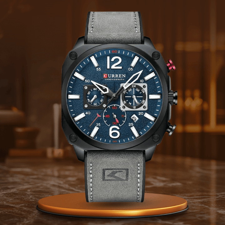 Elegant läderkvarts vattentät armbandsur