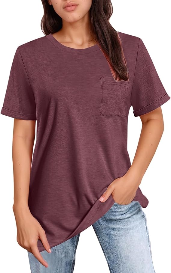 Dam Rundhals T-shirt med Ficka