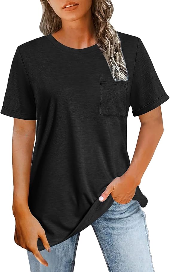 Dam Rundhals T-shirt med Ficka