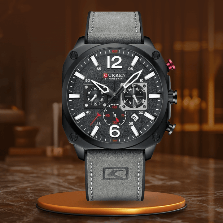 Elegant läderkvarts vattentät armbandsur