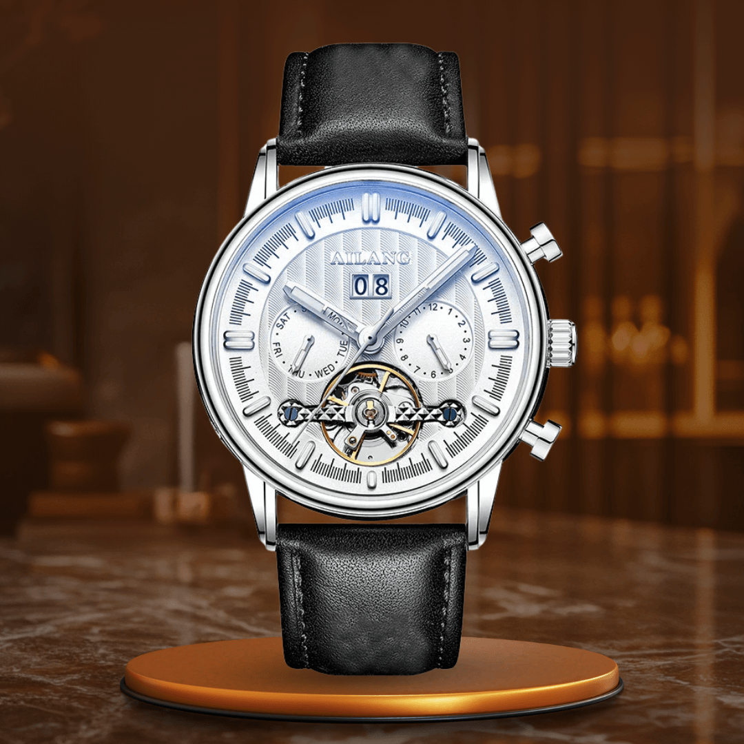 Elegant Tourbillon-klocka med läderrem