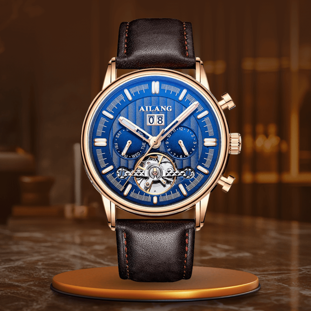 Elegant Tourbillon-klocka med läderrem