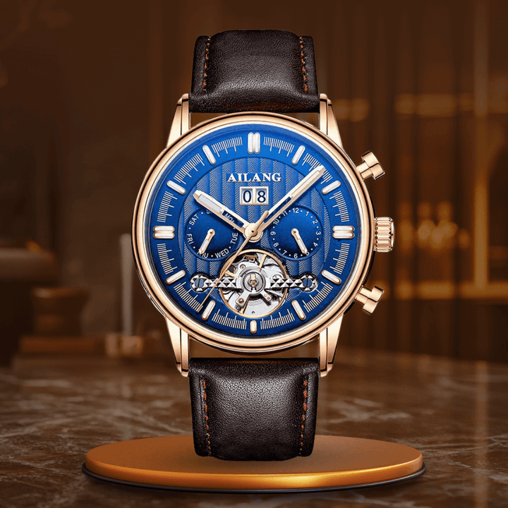 Elegant Tourbillon-klocka med läderrem