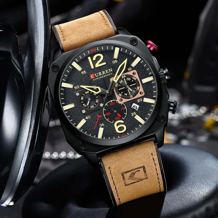 Elegant läderkvarts vattentät armbandsur