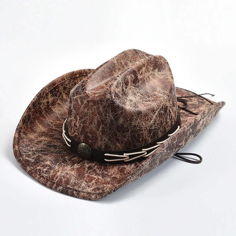 Cowboyhatt i läder med benpärlor – Westernstil