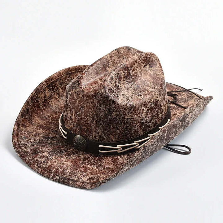 Cowboyhatt i läder med benpärlor – Westernstil