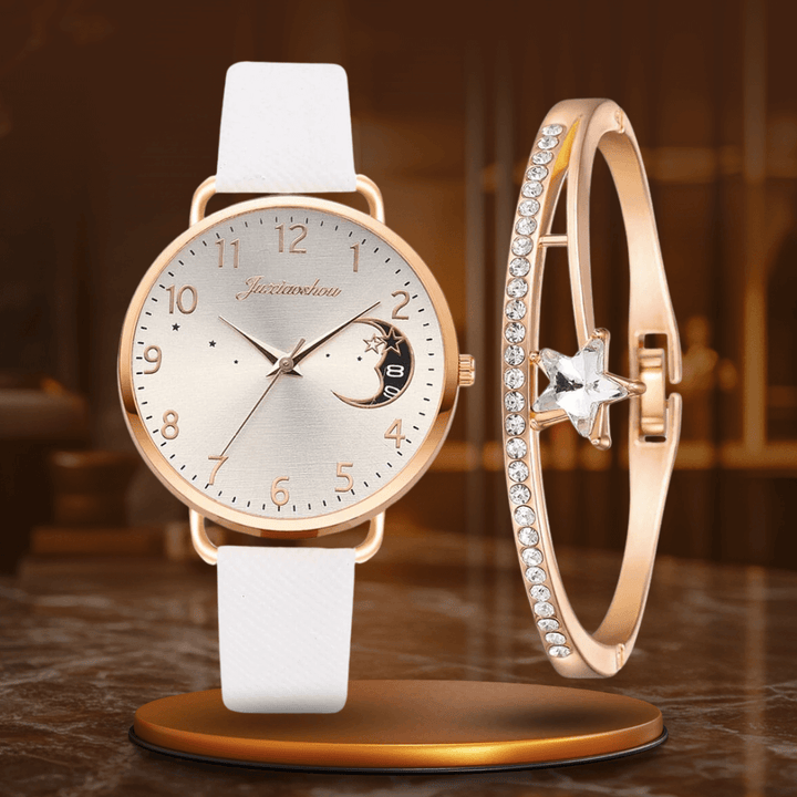 Elegant Moon Dial Watch & Bracelet Set