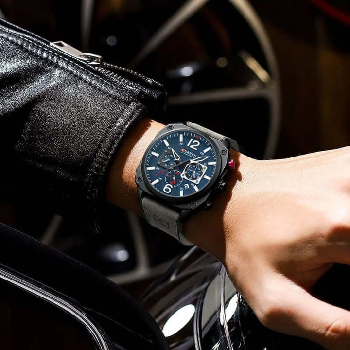 Elegant läderkvarts vattentät armbandsur
