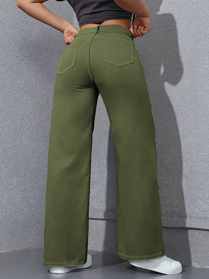 Dam Hög Midja Vida Jeans i Armégrön