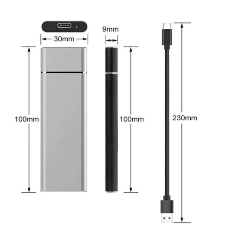 Kompakt 8TB USB-hårddisk i stilren aluminium, perfekt för portabel datalagring och säker backup.