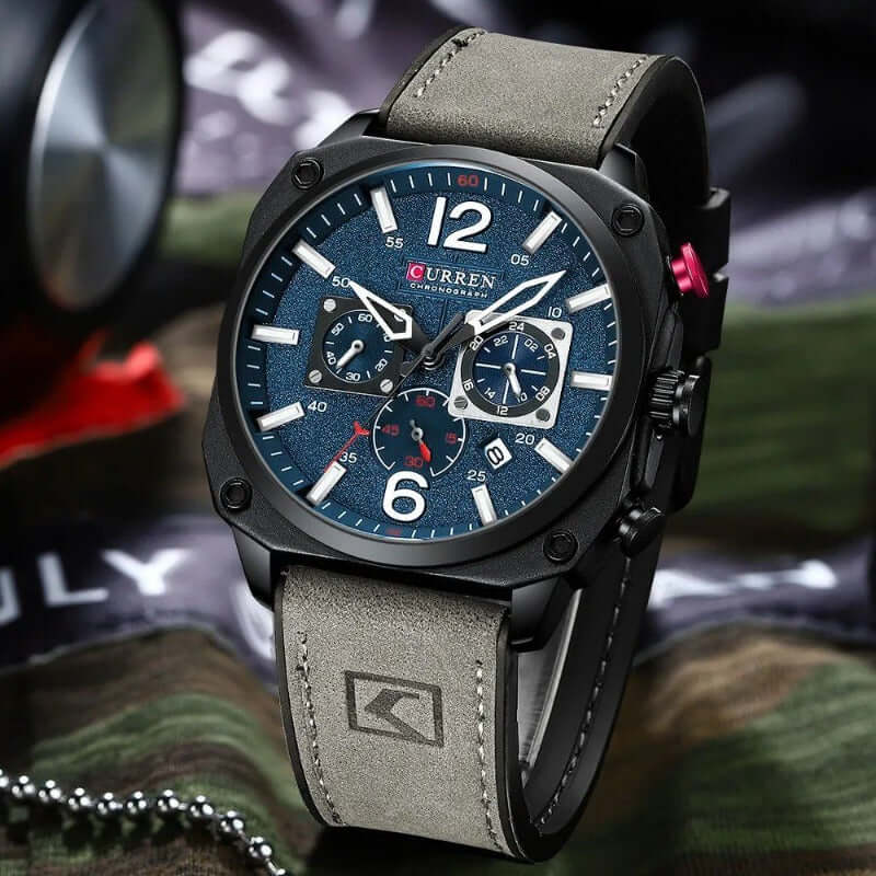 Elegant läderkvarts vattentät armbandsur