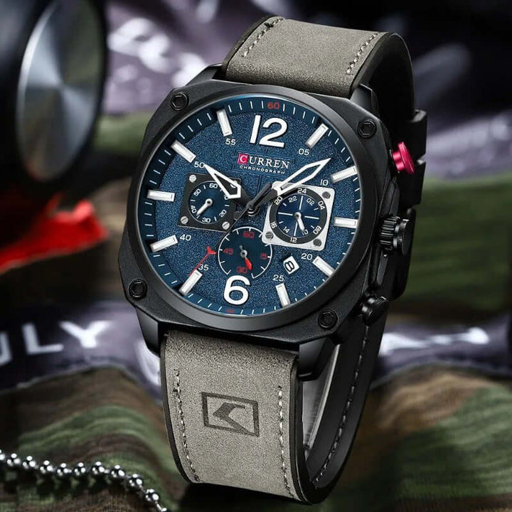 Elegant läderkvarts vattentät armbandsur