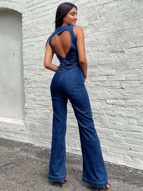 Figurnära denim jumpsuit för kvinnor - Nemy