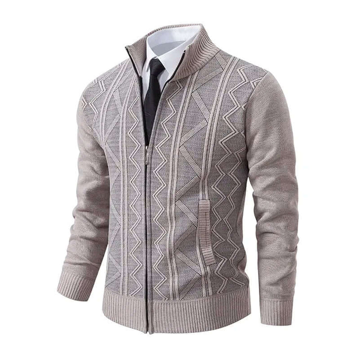 Stilren stickad cardigan med dragkedja för herrar