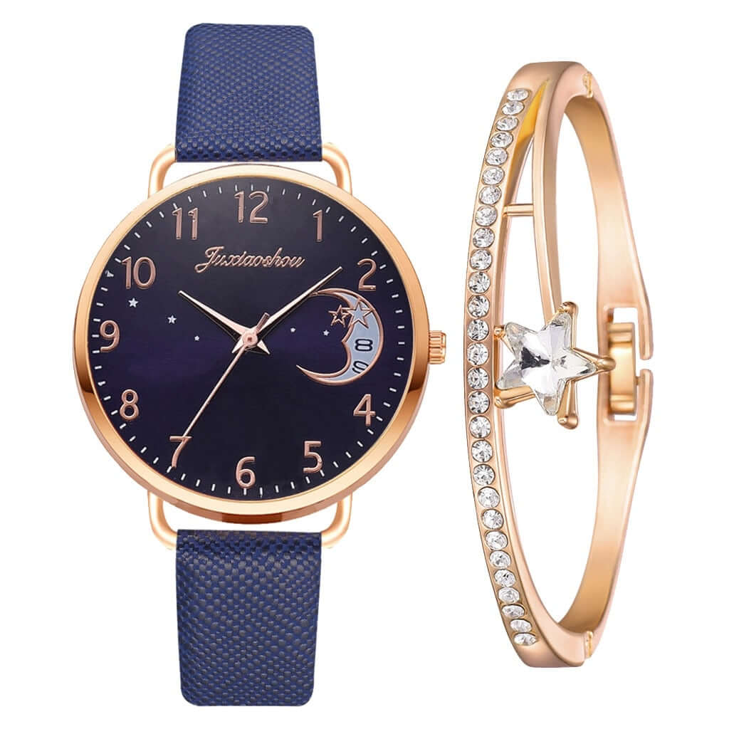 Elegant Moon Dial Watch & Bracelet Set