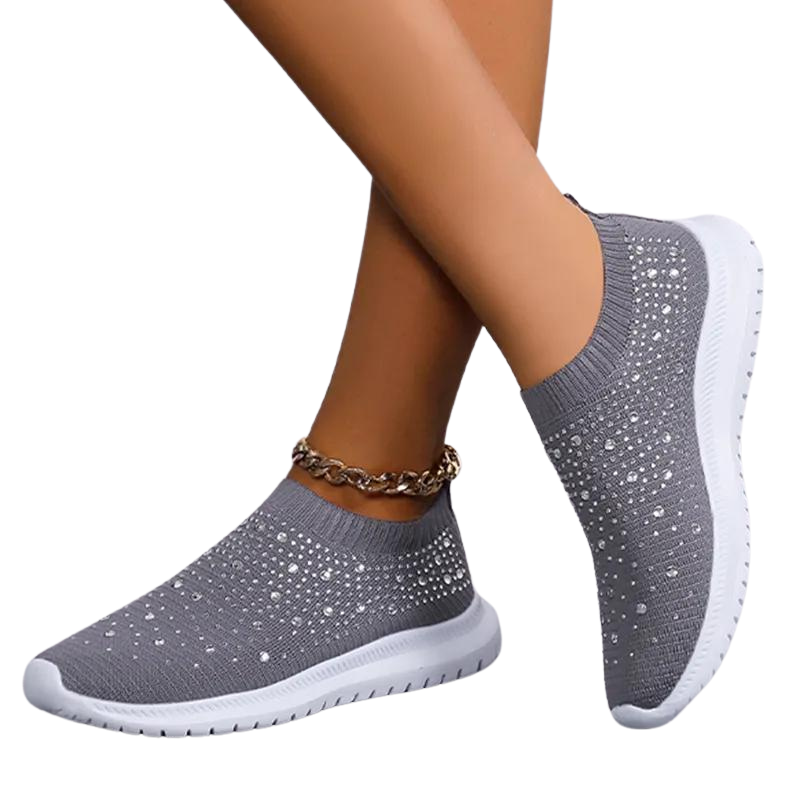 "Andningsaktiva mesh-sneakers för dam med strass, lätt och elegant design med glittrande detaljer och bekväm passform."