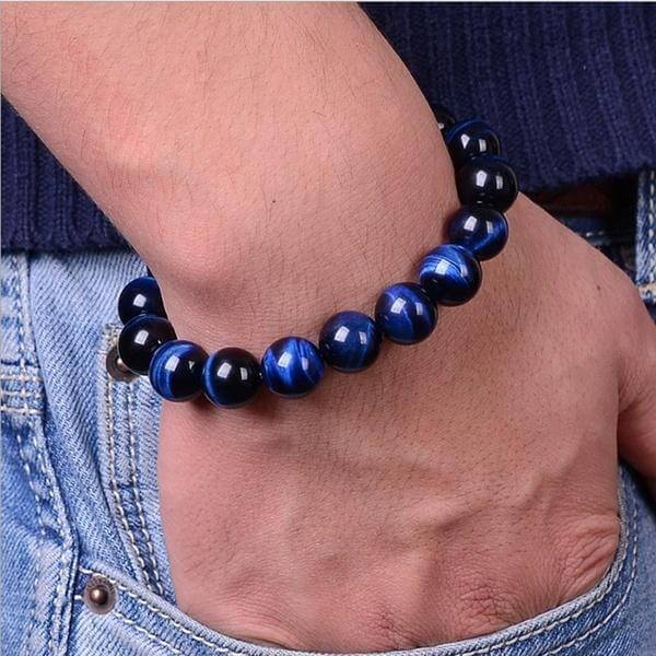 Armband för män och kvinnor, blått tigeröga, djupblå toner, skyddande, emotionellt balanserande, nickel- och blyfritt.
