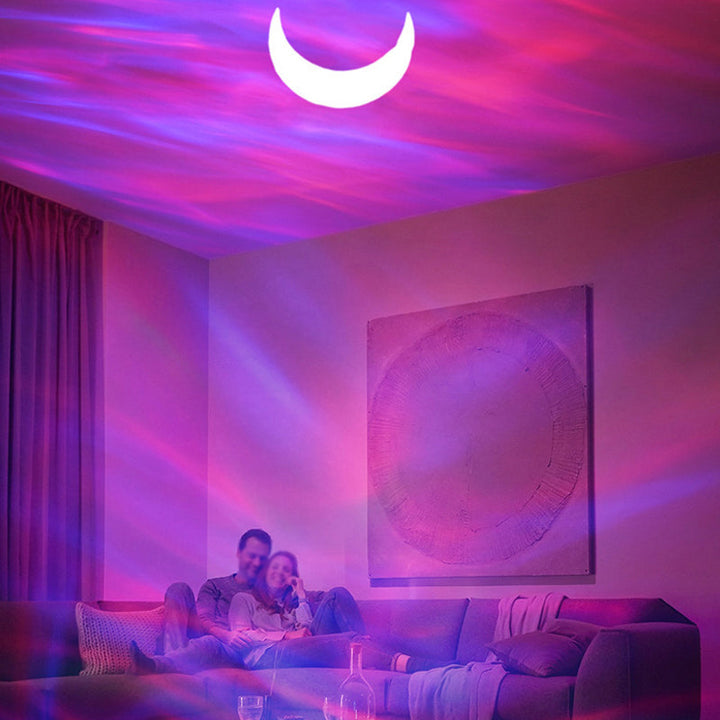 "Aurora-projektor med Bluetooth, projicerar färgglada stjärnljus och norrsken för avkopplande atmosfär i rummet."
