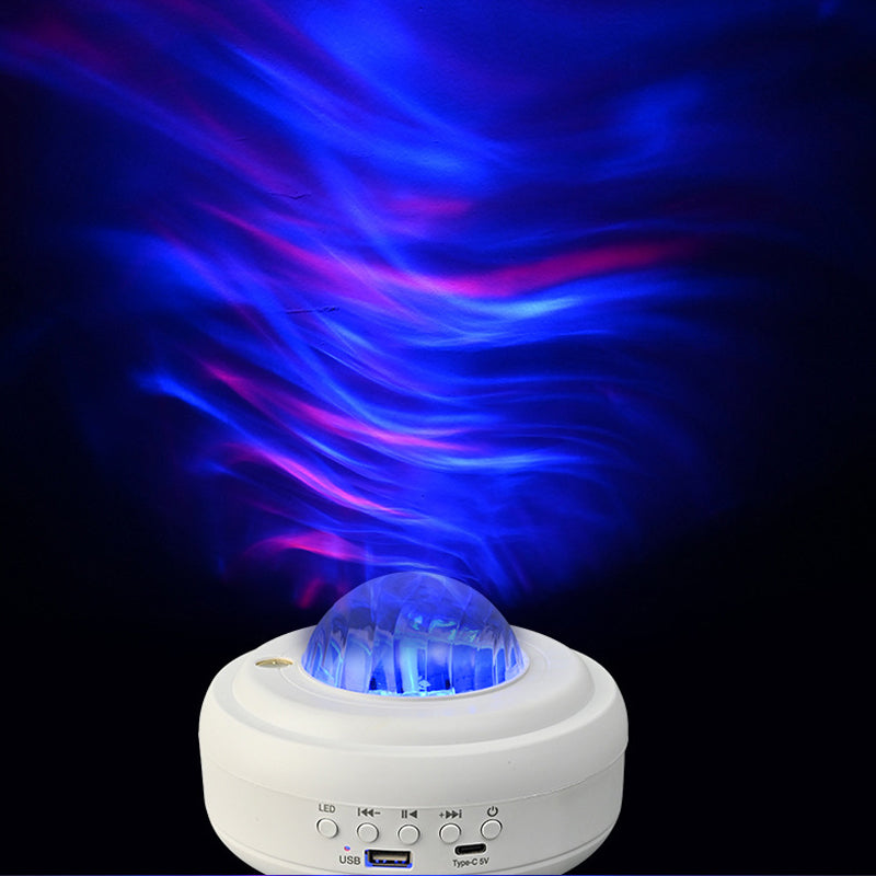 "Aurora-projektor med Bluetooth, projicerar färgglada stjärnljus och norrsken för avkopplande atmosfär i rummet."