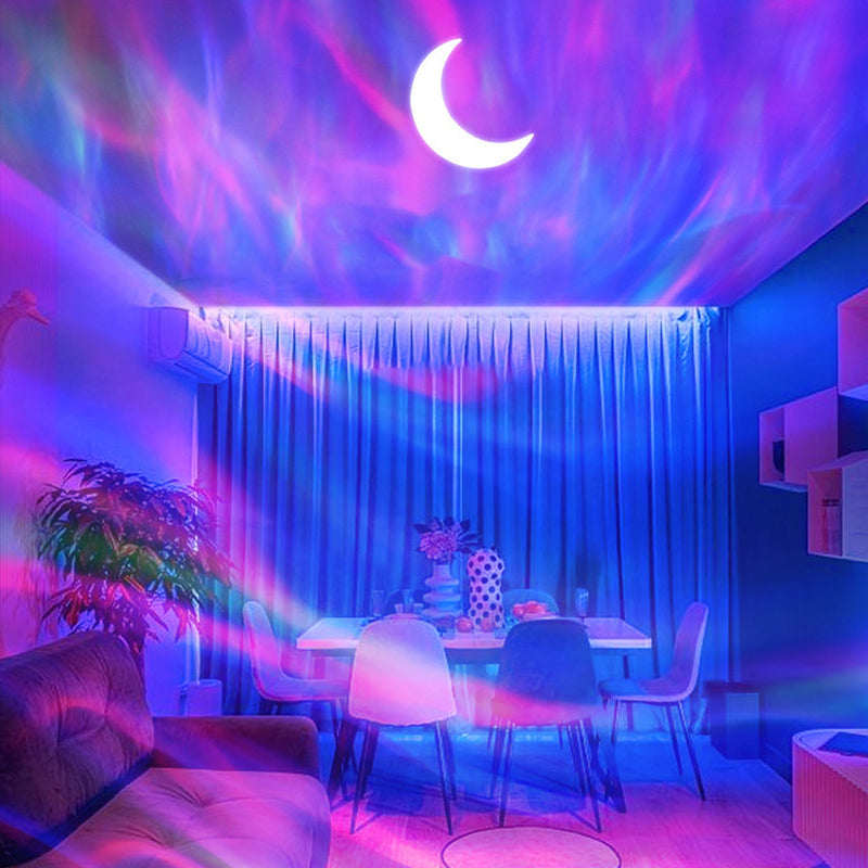 "Aurora-projektor med Bluetooth, projicerar färgglada stjärnljus och norrsken för avkopplande atmosfär i rummet."
