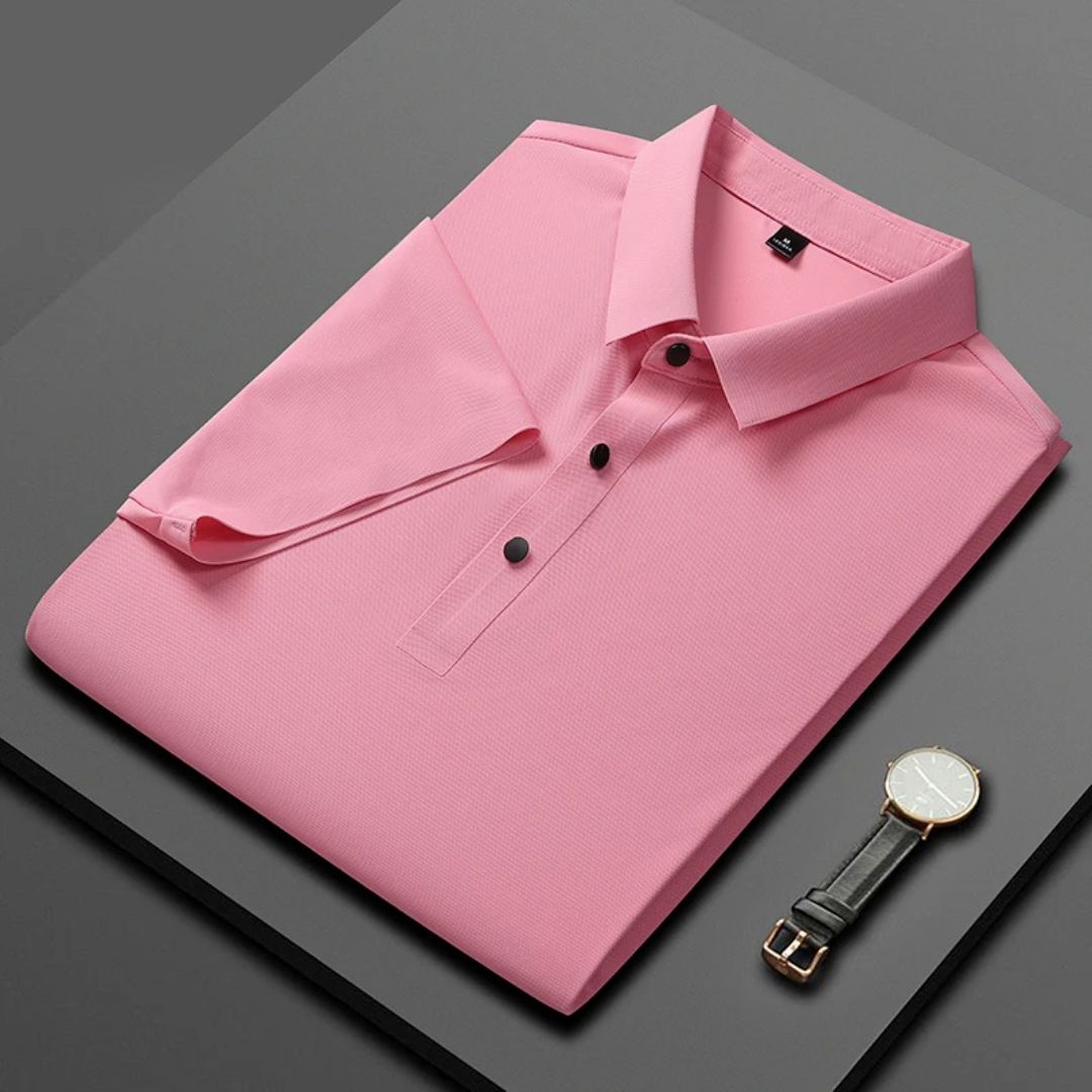 Blå herr polo t-shirt med fukttransporterande, andningsbart tyg och fyra-vägs stretch, perfekt för stil och komfort.