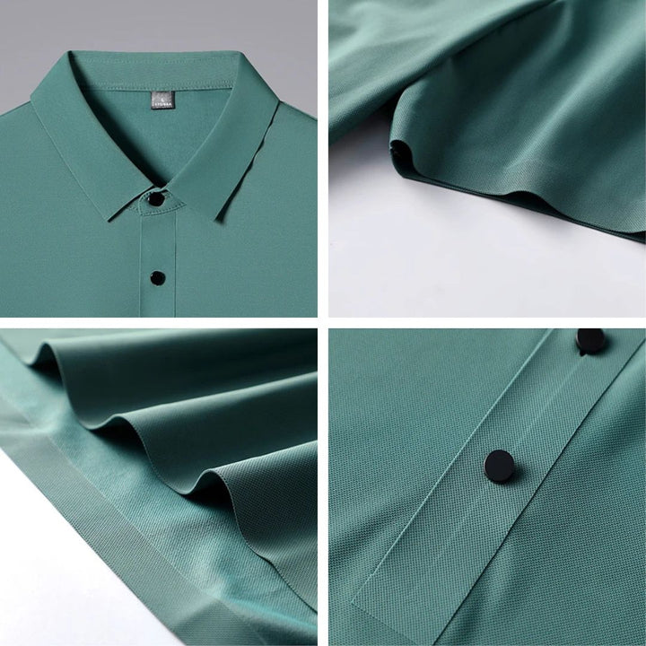 Blå herr polo t-shirt med fukttransporterande, andningsbart tyg och fyra-vägs stretch, perfekt för stil och komfort.