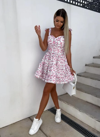 "Boho ärmlös blommig sommarklänning för kvinnor, livfullt tryck, knälång, avslappnad passform"