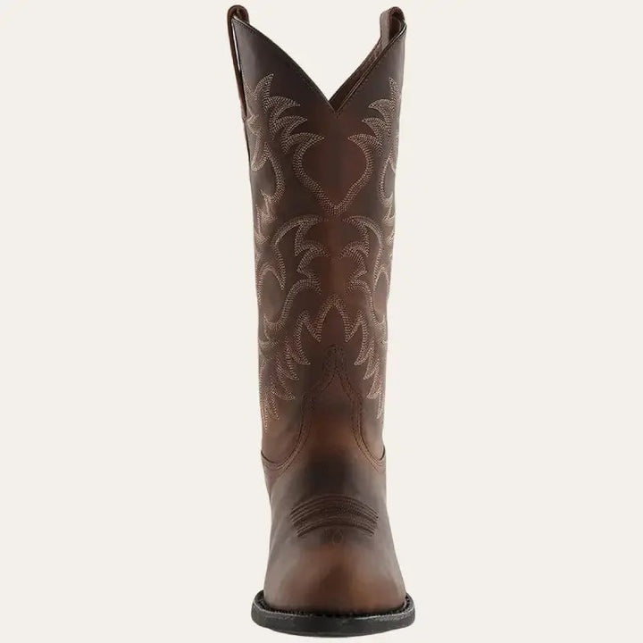 Bruna herr cowboylaarzen med detaljerat westernbroderi och syntetiskt läder.