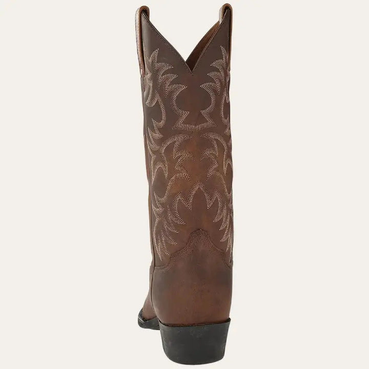 Bruna herr cowboylaarzen med westernbroderier och syntetiskt läder.